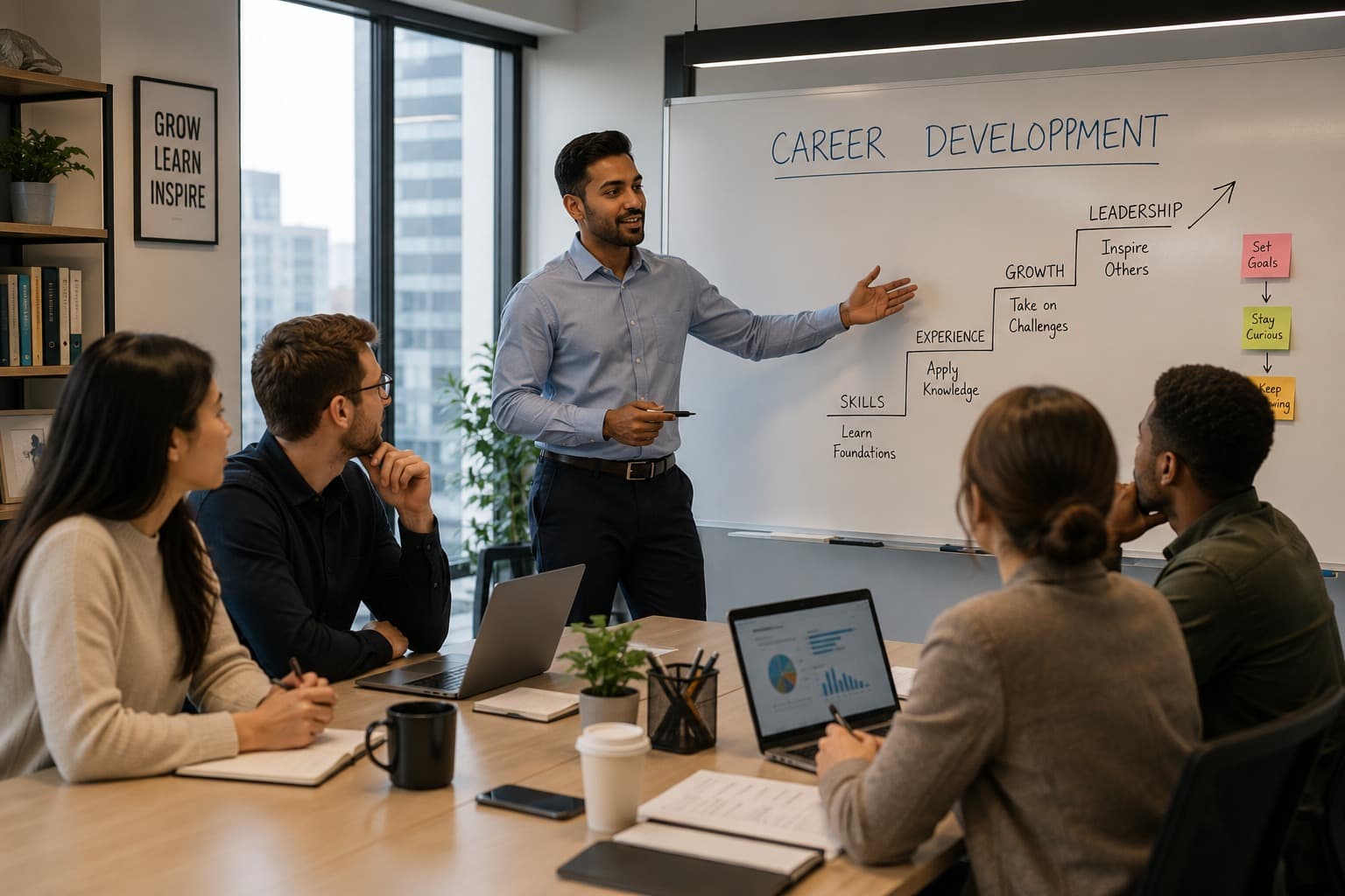 A mentor reviewing career progress with a team member